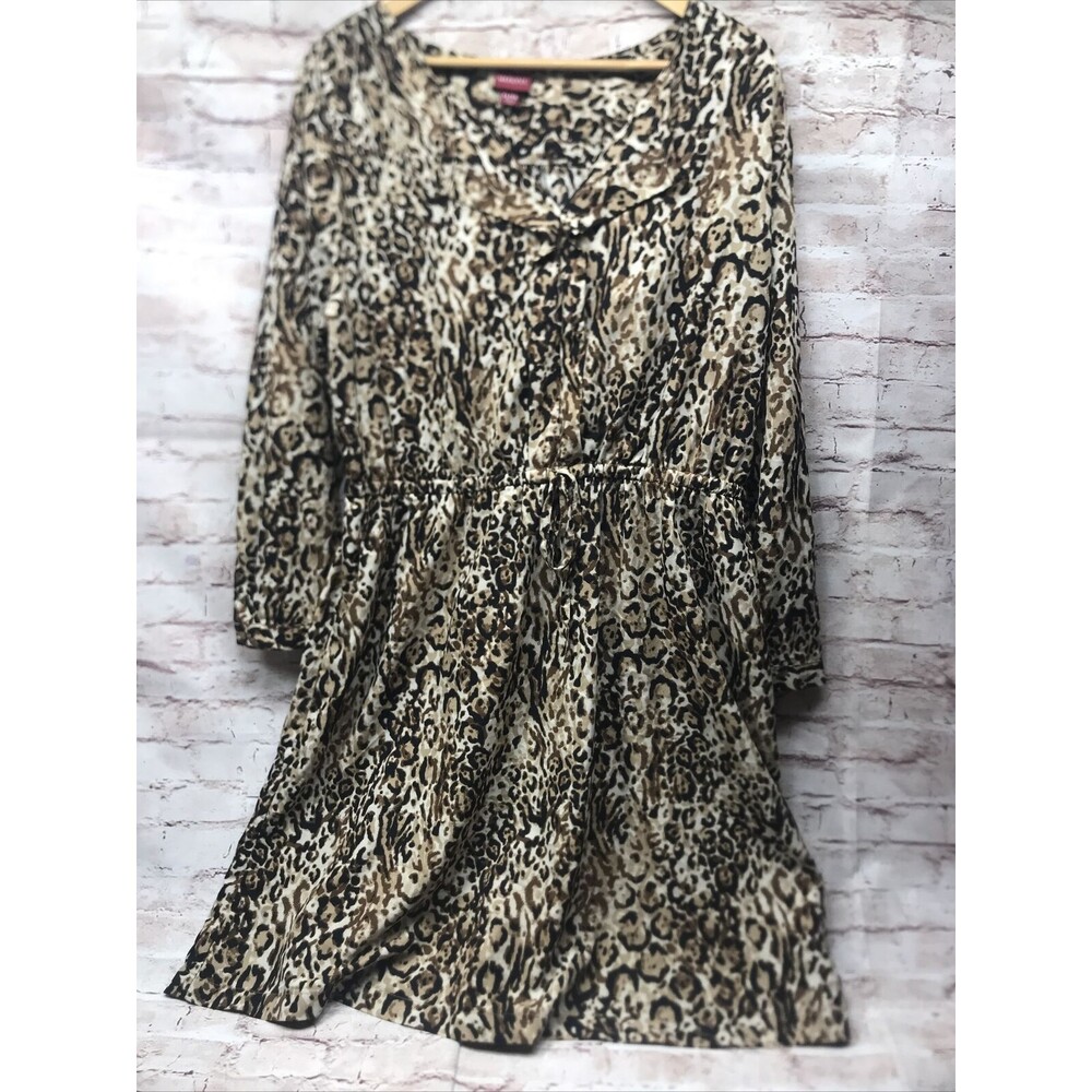 Merona Dress Size XL Leopard Cheetah Drawstring Waist Long sleeve Crew Neck
